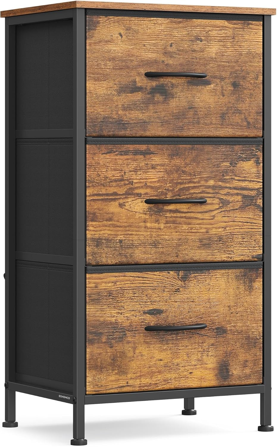 Dresser for Bedroom, Chest of Drawers, TV Stand, Steel, MDF, 5 Non-Woven Fabric Drawers, Storage Organizer Unit, Closet, Entryway, Ink Black and Ebony Black ULGS322B01S