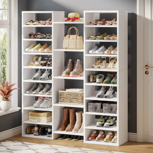 14-Tier Shoe Rack, White Shoe Storage Cabinet with 22 Open Cubbies, 46 Pairs Wide Entryway Shelf for Shoes, Modern Organizer for Closet Living Room Entryway Hallway