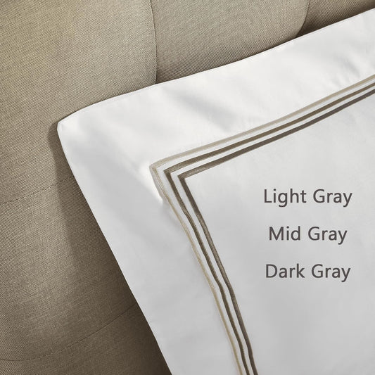 White Pillow Shams King Size Set of 2, 100% Cotton Luxury Hotel 3-Lines Embroidered Pillowcases, 400TC Sateen Weave Decorative Pillow Cases with Envelope Closure for Bedding, 20X36 Inches
