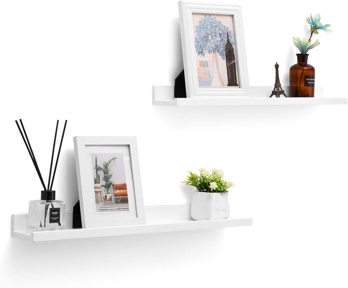 Floating Shelves Set of 2, Wall Shelves Ledge 23.6 X 3.9 Inches with Front Edge, for Picture Frames, Books, Spice Jars, Living Room, Bathroom, Kitchen, Easy Assembly, White ULWS60WT