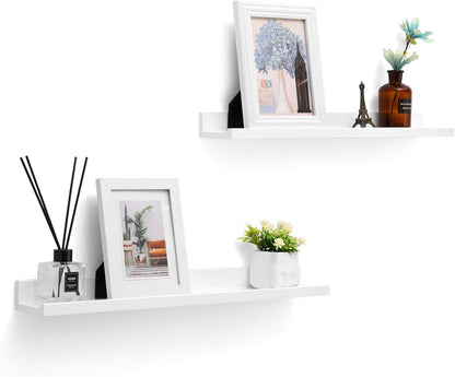 Floating Shelves Set of 2, Wall Shelves Ledge 23.6 X 3.9 Inches with Front Edge, for Picture Frames, Books, Spice Jars, Living Room, Bathroom, Kitchen, Easy Assembly, White ULWS60WT