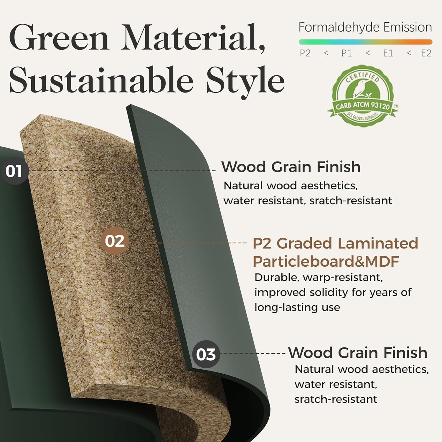 Dark Green Fluted 3 Drawer Dresser, 32 Inch Wide Dresser Nightstand for Bedroom, Modern Wood Chest of Drawers, Large Painted Nightstand with 3 Drawers for Closet, Hallway, Entryway