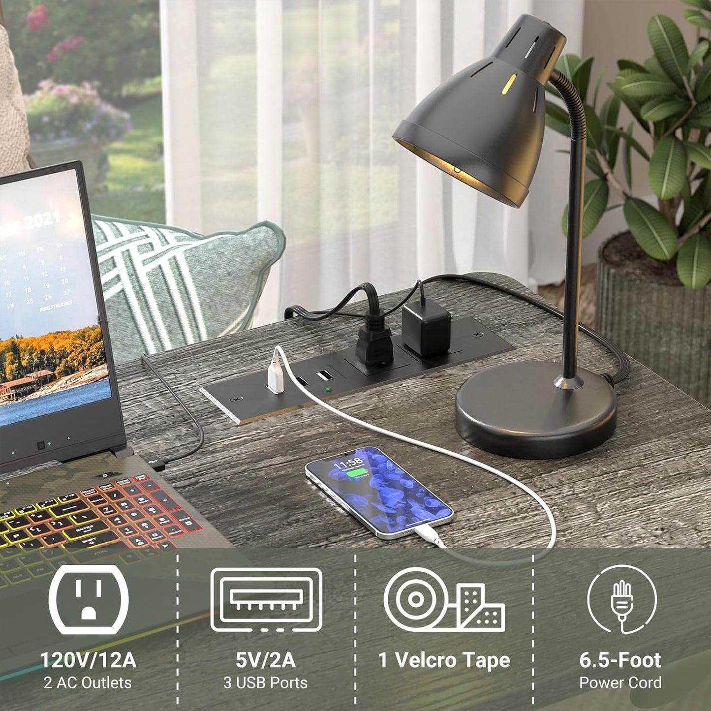 32" Height Adjustable Standing Desk with Power Outlets - Manual Rolling Stand up Desk with Wheels Small Portable Computer Desk Mobile Laptop Table with Storage Shelves for Home Office, Grey Oak