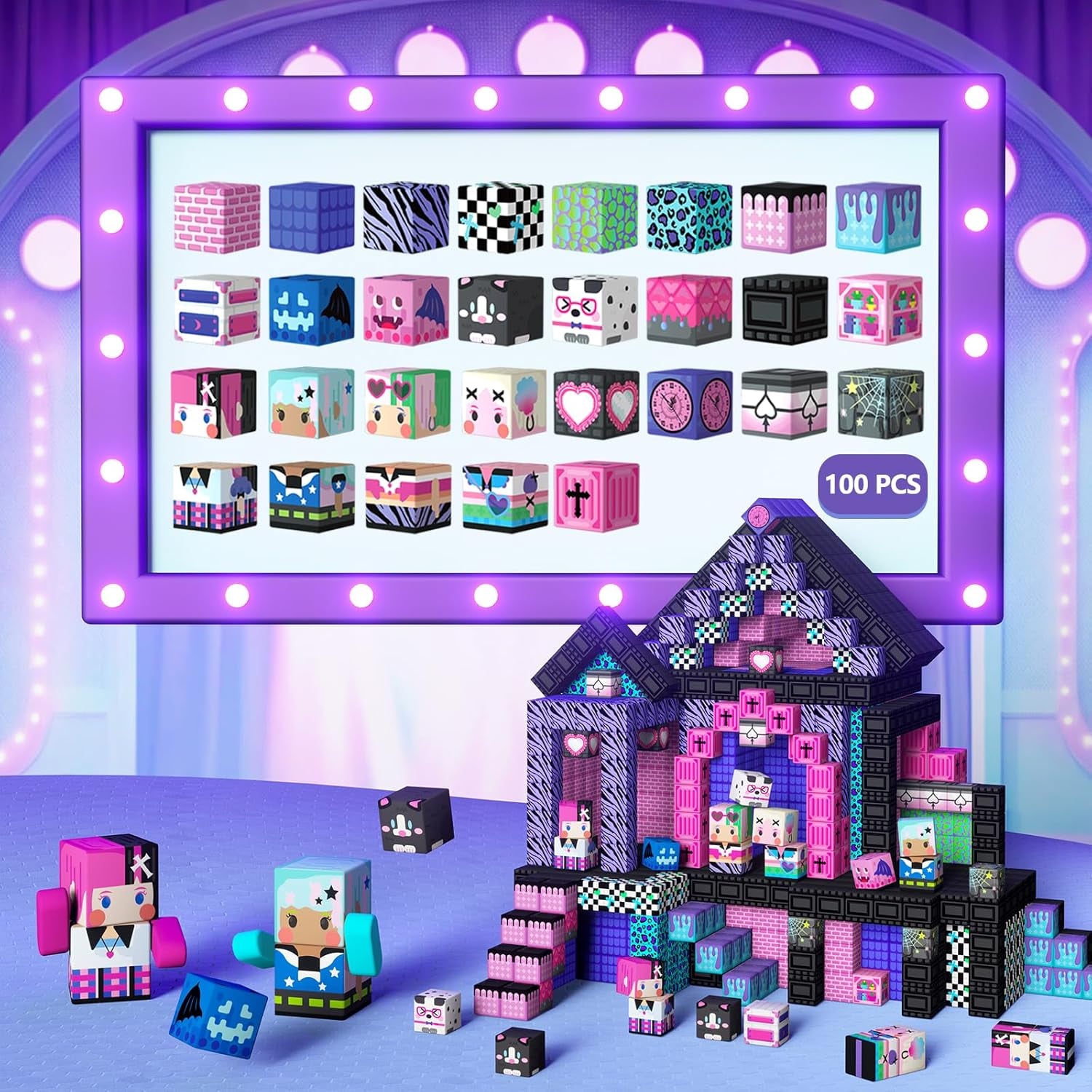 100PCS Magnetic Blocks for Girls, Build Magwonder with Magnet Building Toys Set, Princess Sensory Gift for Boys Girls Birthday (1 Inch)
