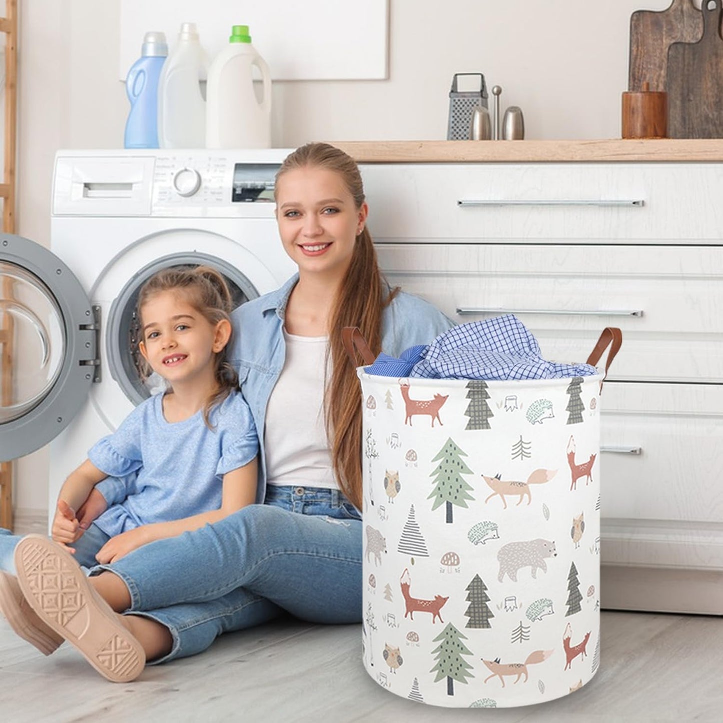 FXOLCSHE Animal Baby Laundry Basket,Woodland Animals Baby Laundry Hamper,Toy Basket for Boys,Nursery Hamper Gift Baskets for Bedroom,Toy Bin,Gift Basket.Baby Room Decor(Animal)