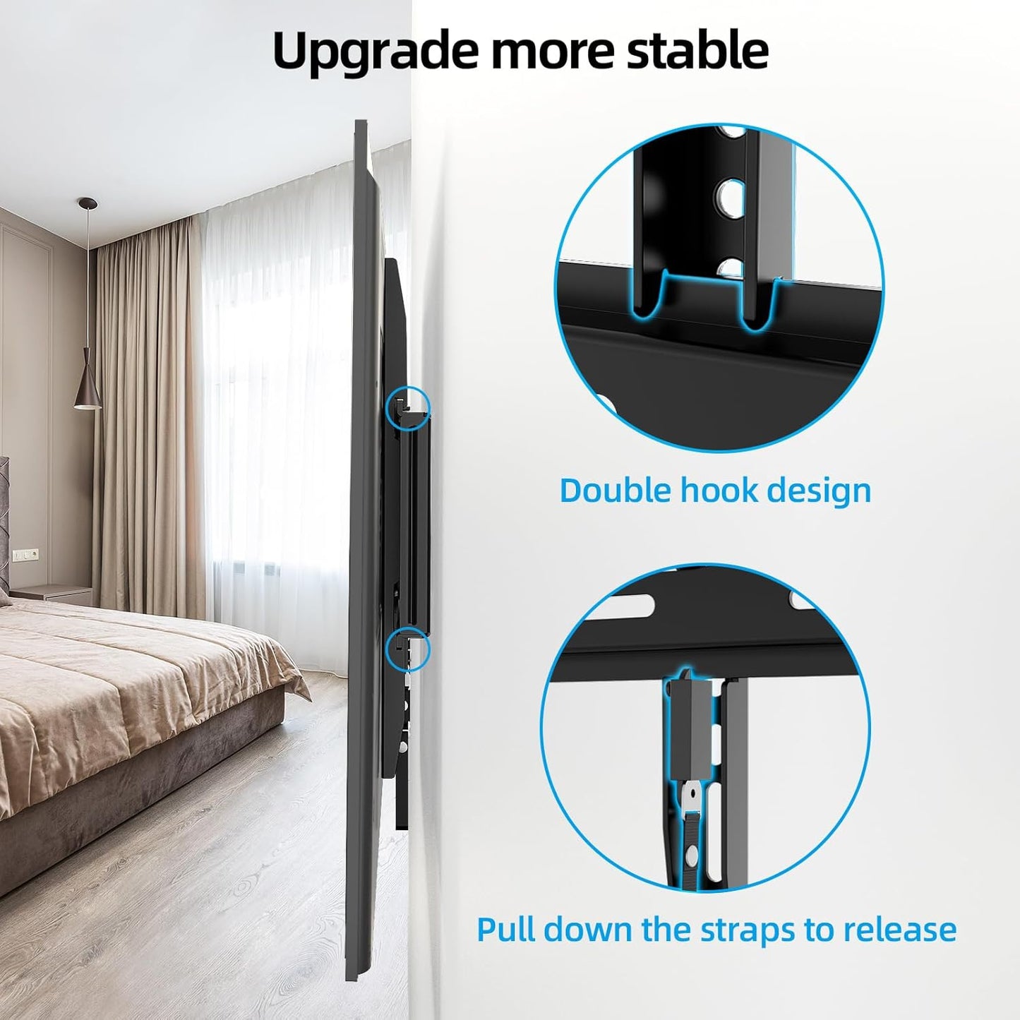 Heavy Duty Fixed TV Wall Mount for Most 32-86 Inch Flat Tvs, Max VESA 600X400Mm up to 165Lbs Fits 16/18/24 Inch Wood Studs, Universal Low Profile Wall Mount TV Bracket, Space Saving HV8601