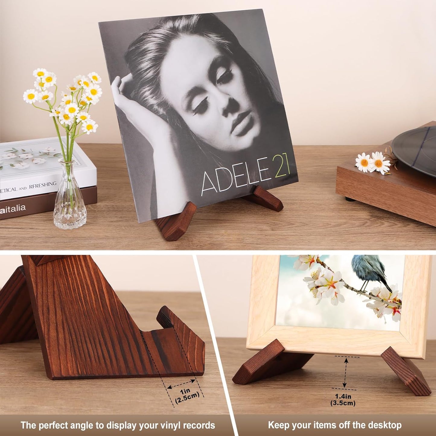 Now Playing Vinyl Record Stand, Wooden Display Vinyl Holder Stand, Retro Now Spinning Record Accessories - Rustic Brown