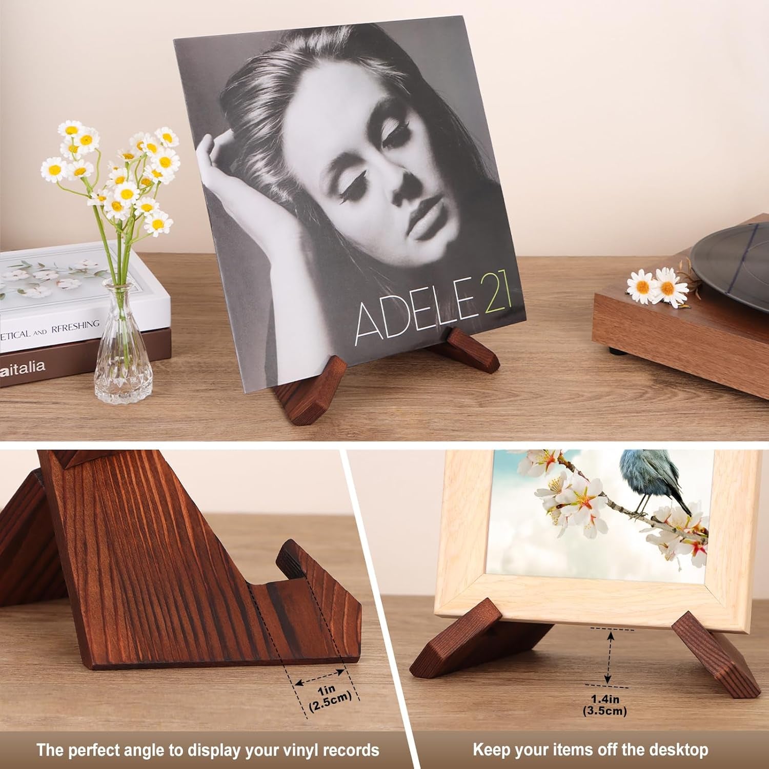 Now Playing Vinyl Record Stand, Wooden Display Vinyl Holder Stand, Retro Now Spinning Record Accessories - Rustic Brown