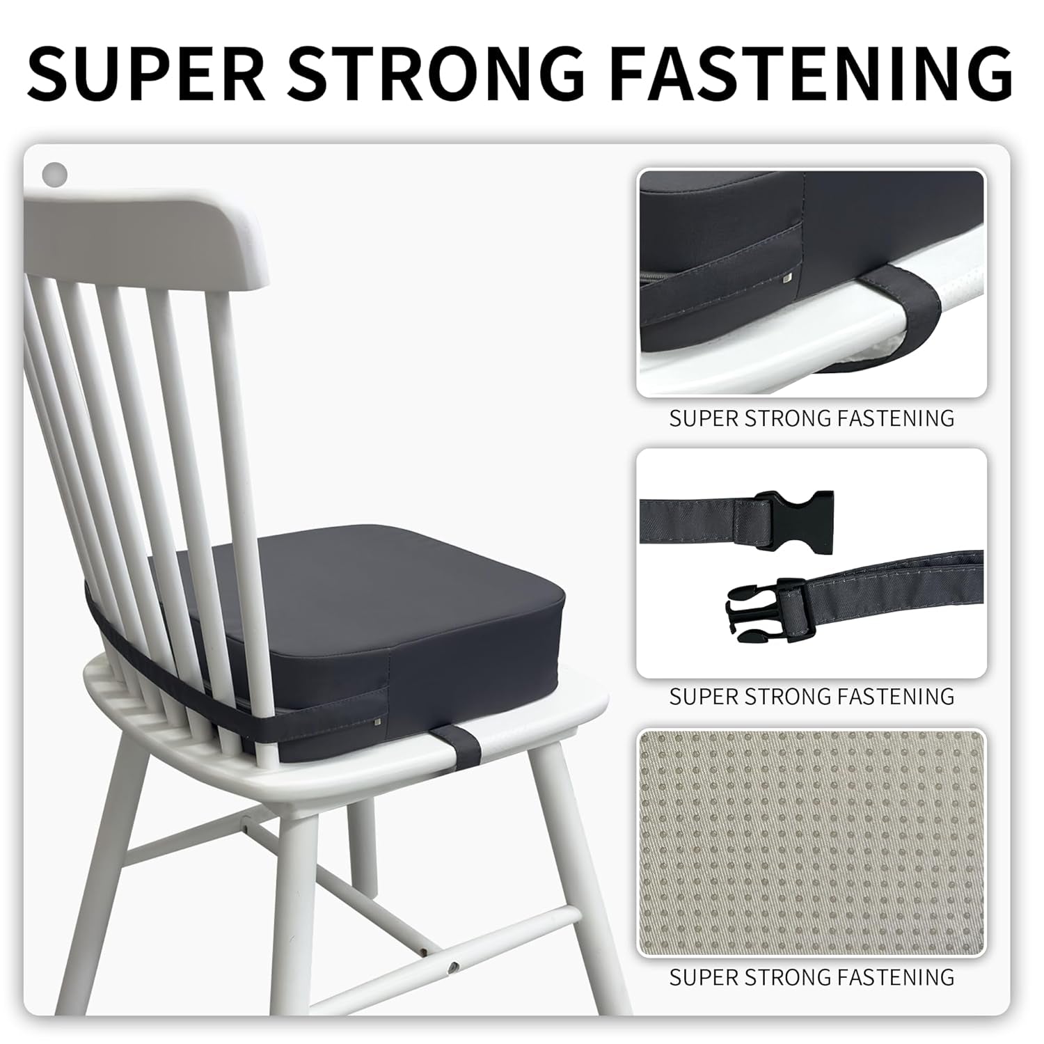 Toddler Booster Seat for Kitchen Chair, 3.5" Oxford Foam Cushion, Non-Slip Base, Adjustable Straps, Portable Dining Booster for Self-Feeding Toddlers at Home or on the Go (Dark Grey)
