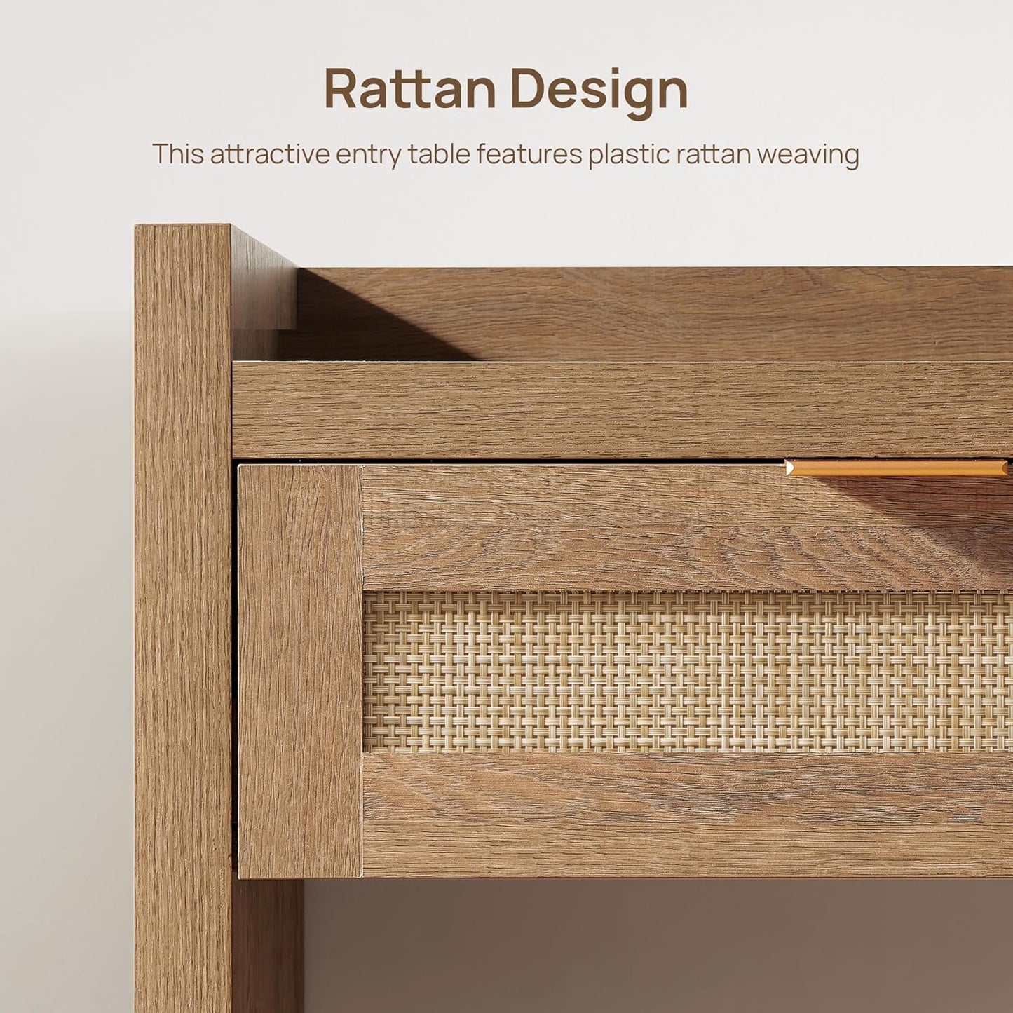 60" Rattan Console Table for Entryway - Farmhouse Entry Table Sofa Table with 3 Drawers, Narrow TV Console Table with Storage for Living Room, Hallway, Couch, Foyer