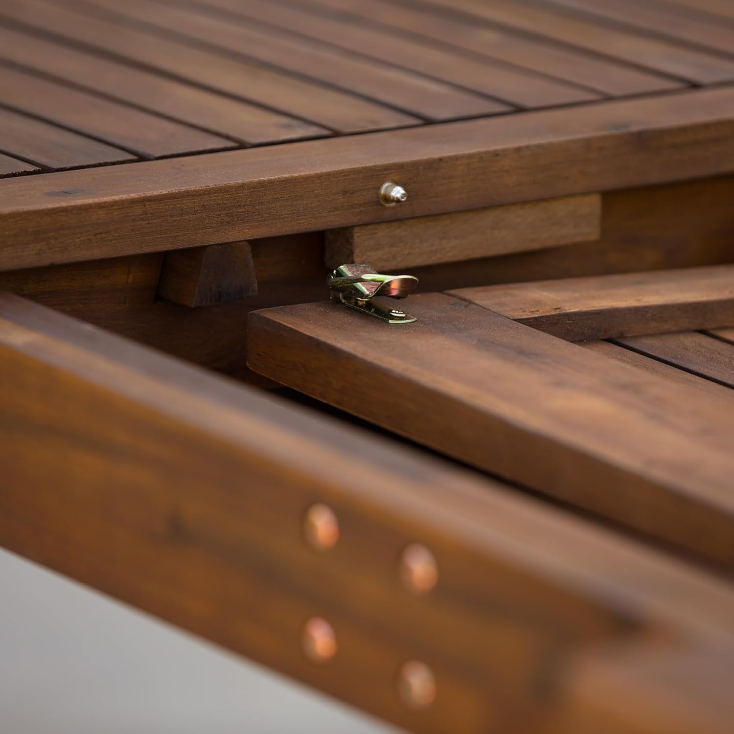 Maui Modern Solid Acacia Wood Slatted Patio Dining Table, 78 Inch, Dark Brown