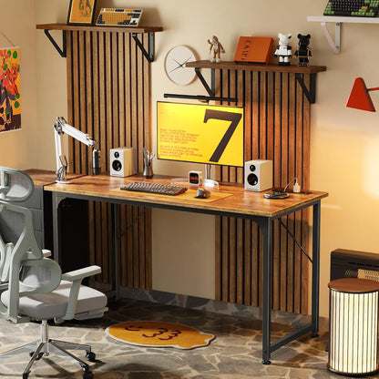 47 X 20 Inch Office Computer Desk with Power Outlets and USB-C Port, Larger Gaming Desk, for Home Office, Study, Bedroom, Writing Work from Home Table, Metal Frame, Rustic Brown