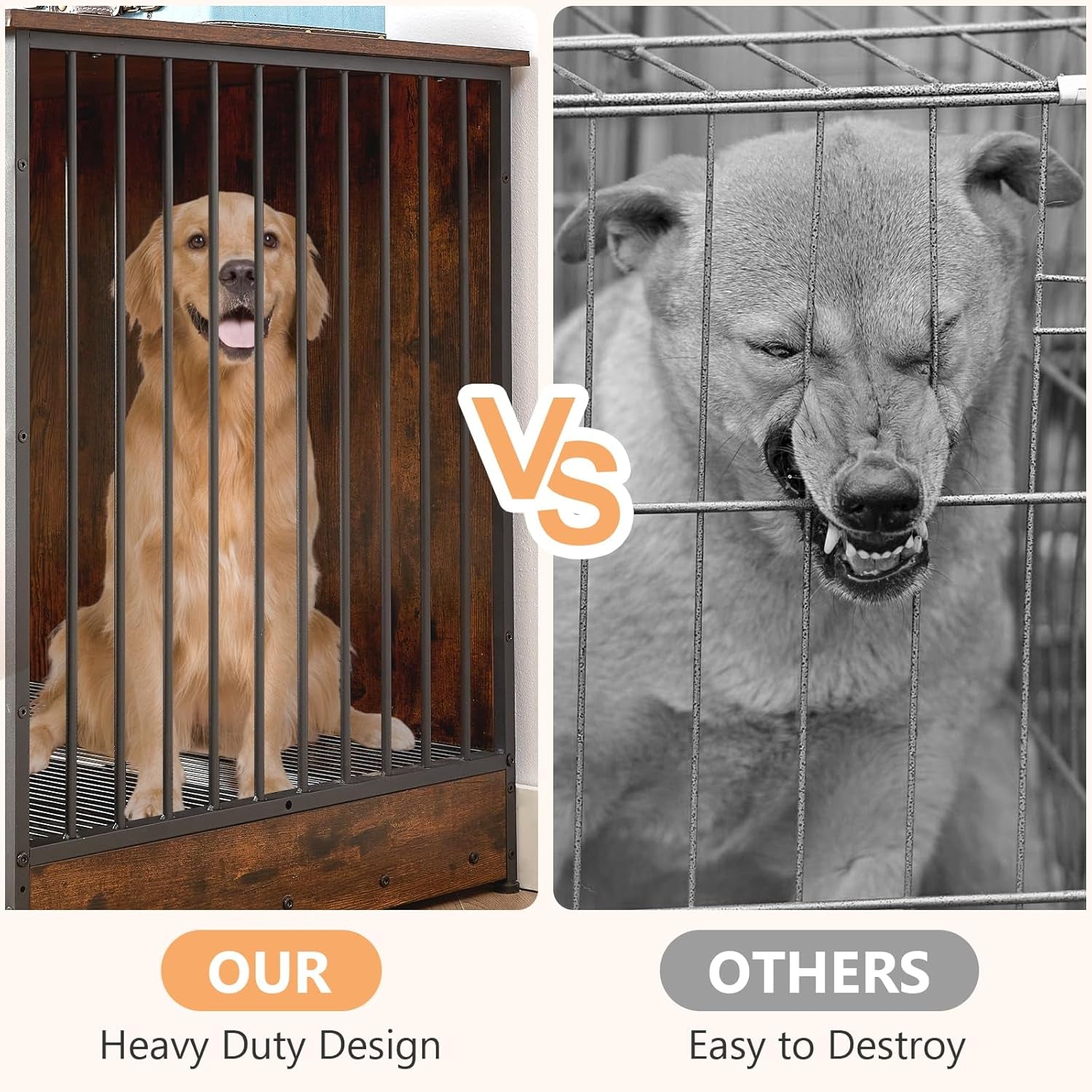 75" Dog Crate Furniture for 2 Dogs, Wooden Extra Large Double Dog Cage Furniture, Decorative Dog Kennels with Double Doors, Indoor Dog Crate TV Stand for Large Dogs, Brown