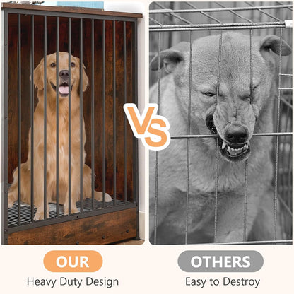 75" Dog Crate Furniture for 2 Dogs, Wooden Extra Large Double Dog Cage Furniture, Decorative Dog Kennels with Double Doors, Indoor Dog Crate TV Stand for Large Dogs, Brown