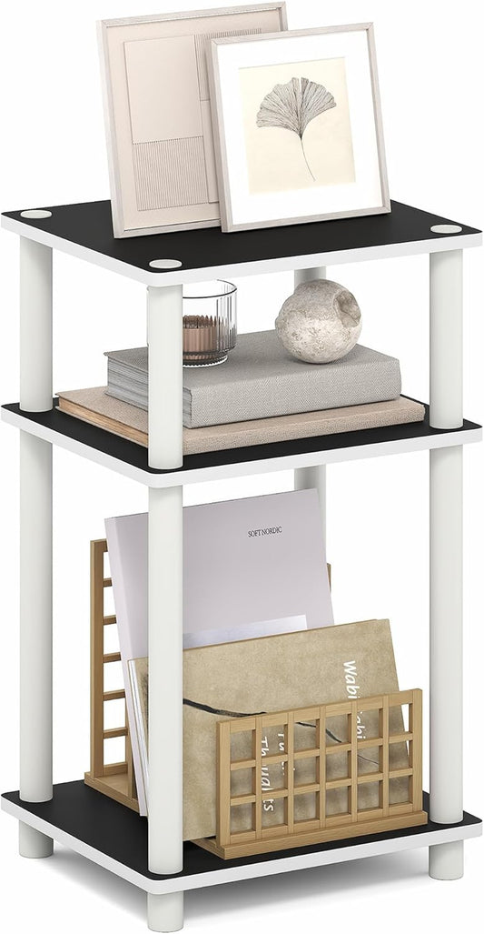 Turn-N-Tube Side Table, 3-Tier End Table, Night Stand, Bedside Table, for Living Room, Bedroom, White/Black Espresso