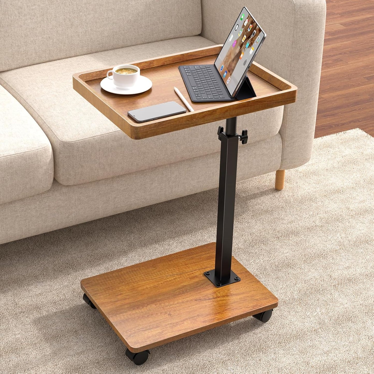 C Table End Table Adjustable Height, 360°Swivel TV Tray Table for Small Spaces, Couch Tables That Slide Under, C Shaped Side Tables Living Room and Bedroom for Sofa, Bed,Chair, Snack