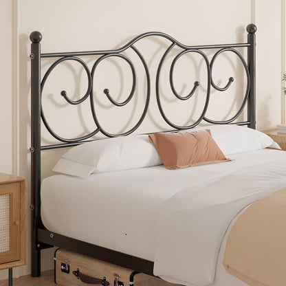 Metal Full Size Headboard, Heavy Duty Curved Headboard Only Height Adjustable, Easy to Assembly, Farmhouse Victorian Style for Bedroom - Black, Full