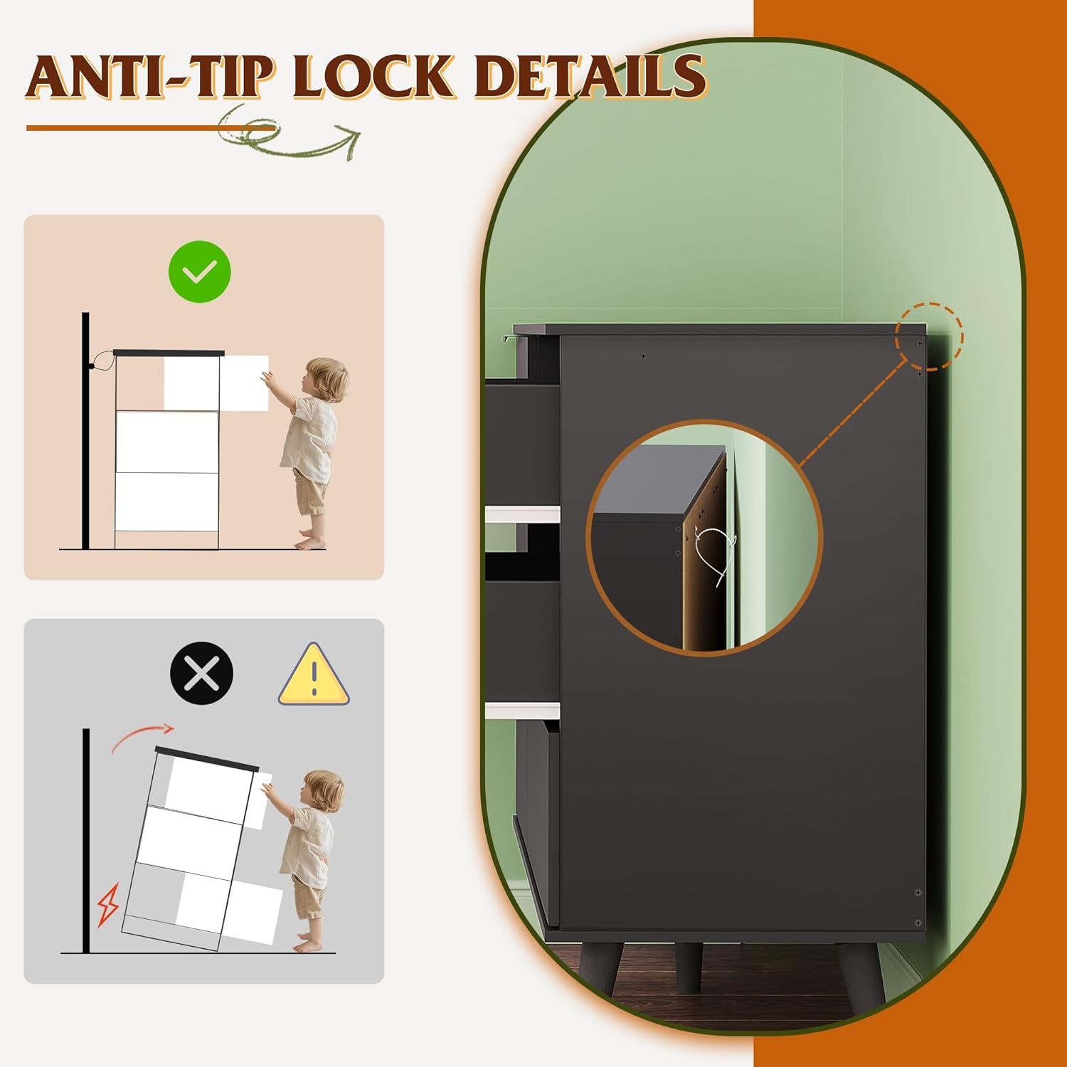 Black Dresser for Bedroom, 47'' Wide 6 Drawer Wooden Chest of Drawers, Modern Dresser Storage Organizer, TV Stand for 55 Inch TV, for Living Room, Hallway, Closet