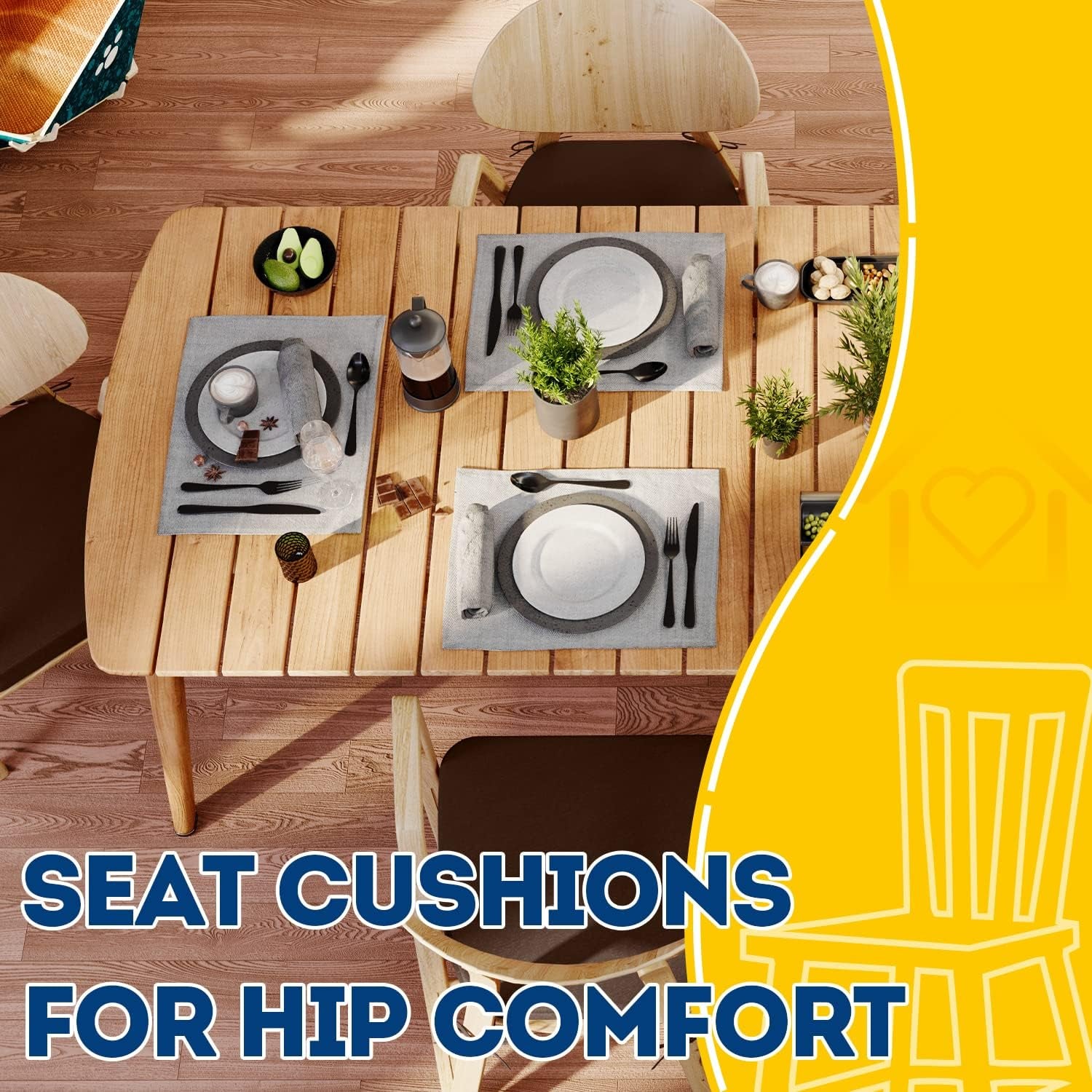 D-Shaped Chair Cushions, 2" Thick Dining Chair Pads with Ties and Removable, Machine-Washable Cover, 17" X 16", Set of 4, Brown