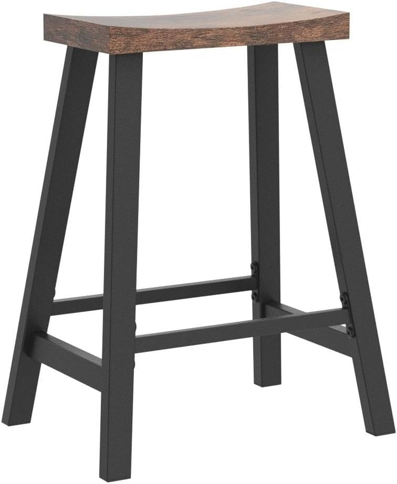 Bar Stools, Set of 2 Bar Chairs, Kitchen Breakfast Bar Stools with Footrest, 23.6 Inches High, Industrial in Living Room, Party Room, Rustic Brown and Black ULBC074B01