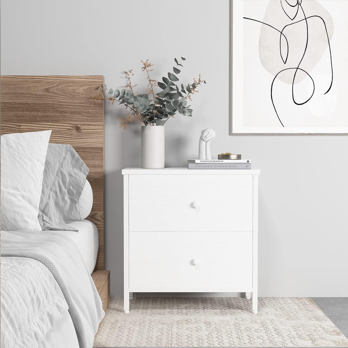 White Nightstands Set of 2, 2 Drawer Dresser for Bedroom Night Stand Small Dresser End Table with Drawers Modern