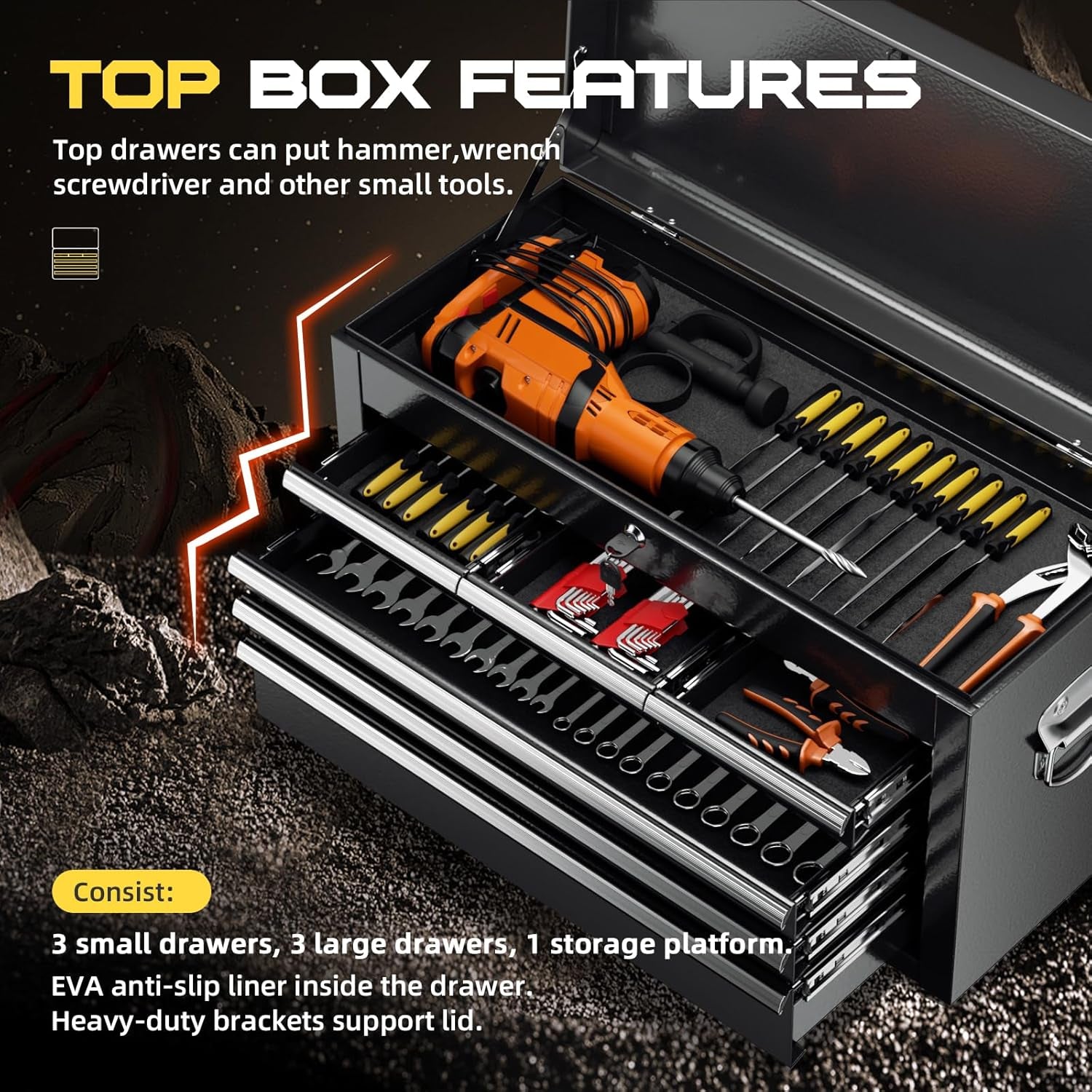 8-Drawer Rolling Tool Chest with Lock, Detachable Tool Cabinet Cart with Wheels, High-Capacity Mechanic Tool Organizer for Garage Workshop Warehouse Storage​