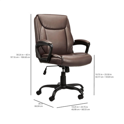 Classic Puresoft PU Padded Mid-Back Height Adjustable Office Computer Desk Chair with Armrest, 25.75"D X 24.25"W X 42.25"H, Brown
