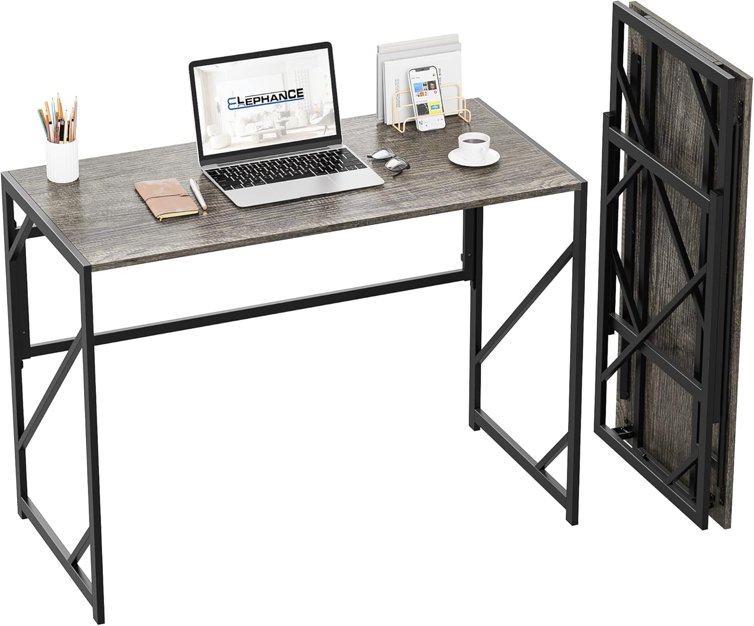Folding Desk Writing Computer Desk for Home Office, No-Assembly Study Office Desk Foldable Table for Small Spaces