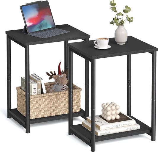 Side Tables Set of 2, Small End Table, Nightstand for Living Room, Bedroom, Office, Bathroom, Black ULET272B16
