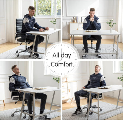 Home Office Chair Ribbed, Modern Leather Conference Room Chairs, Ergonomic Office Desk Chair, High Back Executive Computer Chair, Adjustable Swivel Chair with Arms (Black)