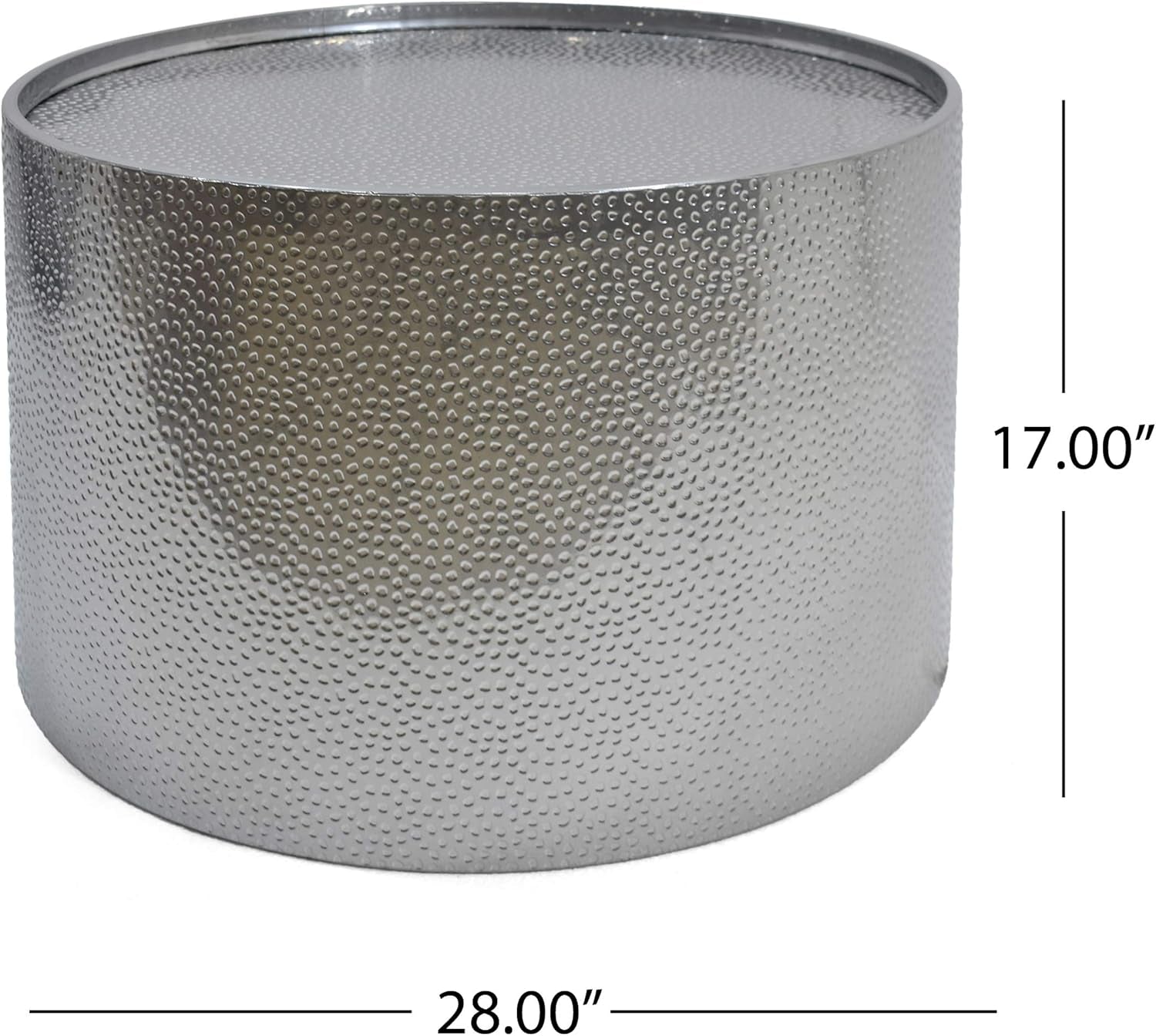 Rache Modern round Coffee Table with Hammered Iron, Silver, 26. 00” L X 26. 00” W X 17. 25” H
