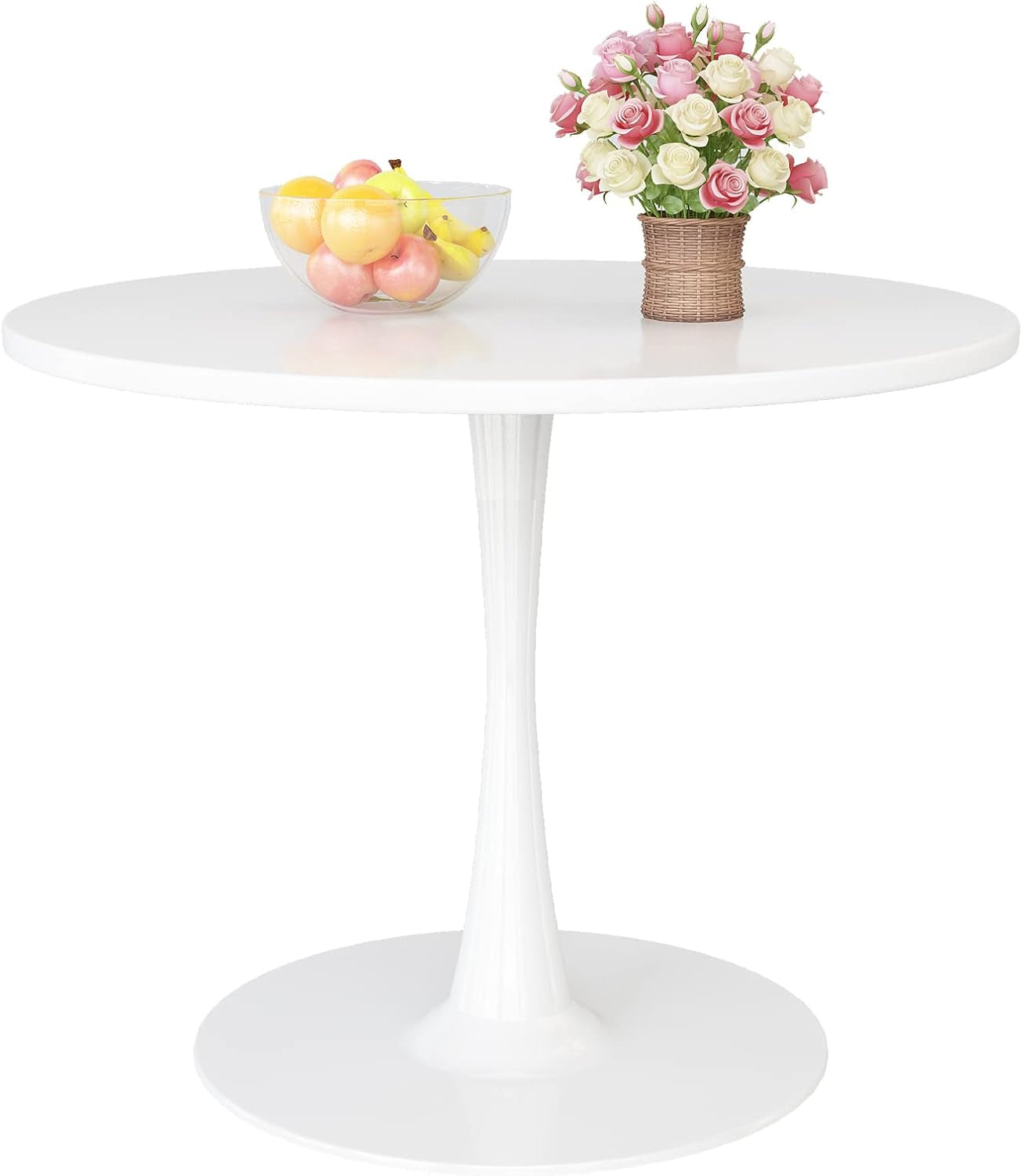 White round Dining Table, 31.5" Tulip Kitchen Dining Table for 2-4 People with MDF Table Top & Pedestal Base, Modern Minimalist Design