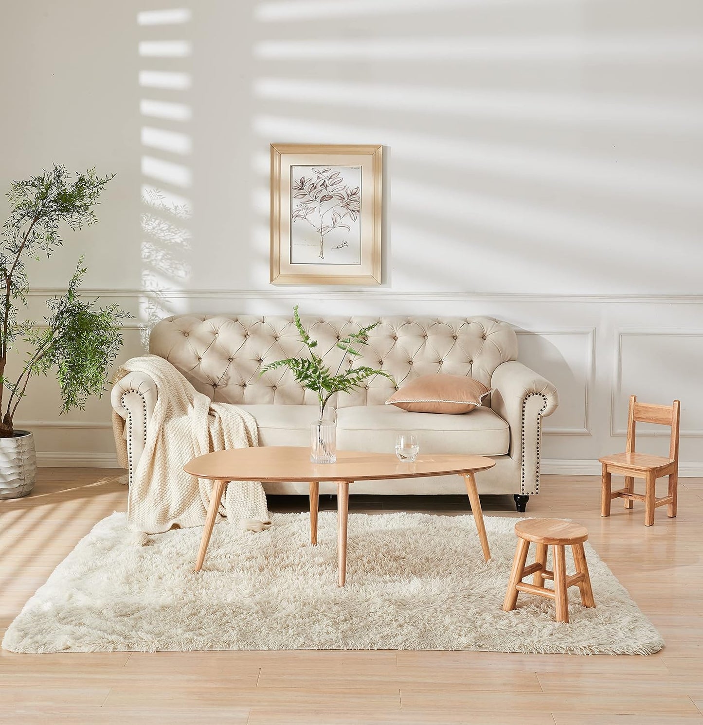 Solid Wood Table Desk, Coffee Table End Table round for Kitchen Dining Room, Living Room, Bedroom and Restaurant, 4 Legs Removable-Natural