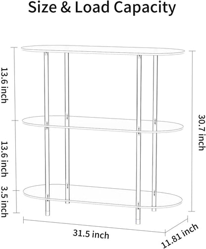 Clear Acrylic Record Player Stand with Vinyl Storage, 31.5" L X 11.8" W X 30.7" H, 3 Tier Oval Side Turntable Table with Large Album Shelf, Modern End Table Bookshelf for Living Room, Bedroom