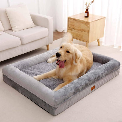 XL Orthopedic Dog Bed for Large Dogs, Big Waterproof Dog Bed with Removable Washable Cover, 4-Sides Removable Bolster Pet Couch Sofa with Non-Slip Bottom, Grey
