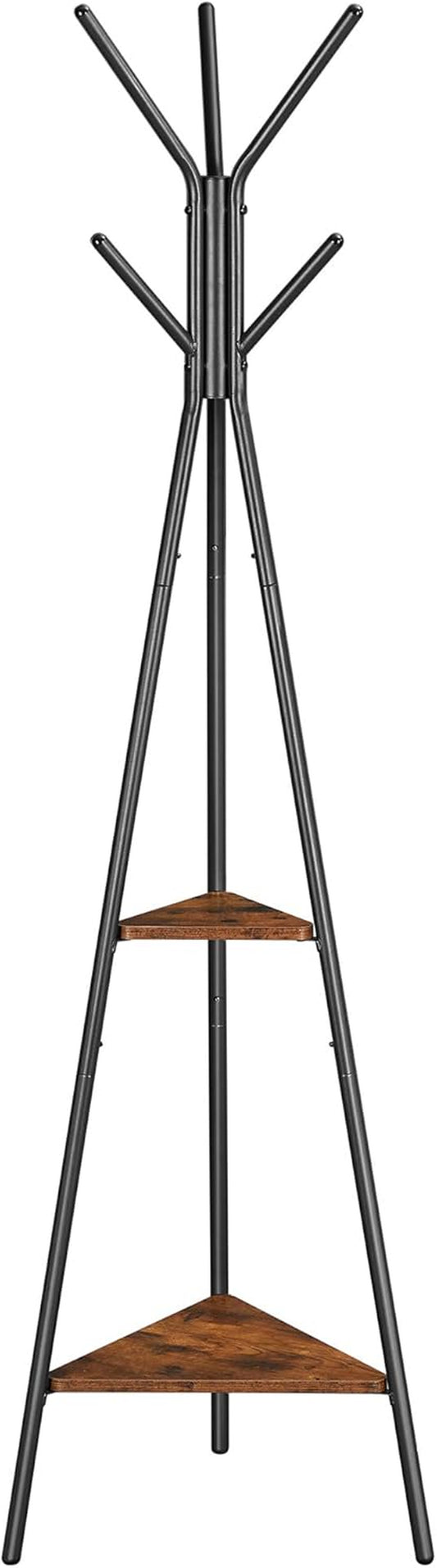Coat Rack Freestanding, Coat Hanger Stand, Hall Tree with 2 Shelves, for Clothes, Hat, Bag, Industrial Style, Rustic Brown and Black URCR16BX