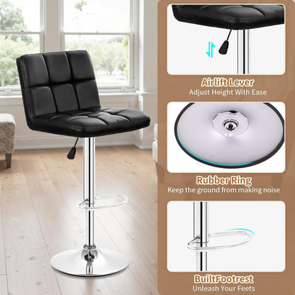 Bar Stools Set of 2, Adjustable PU Leather Swivel Barstools, Modern Counter Stools with Back and Footrest, Counter Height Barstools for Bar, Kitchen and Dining Room