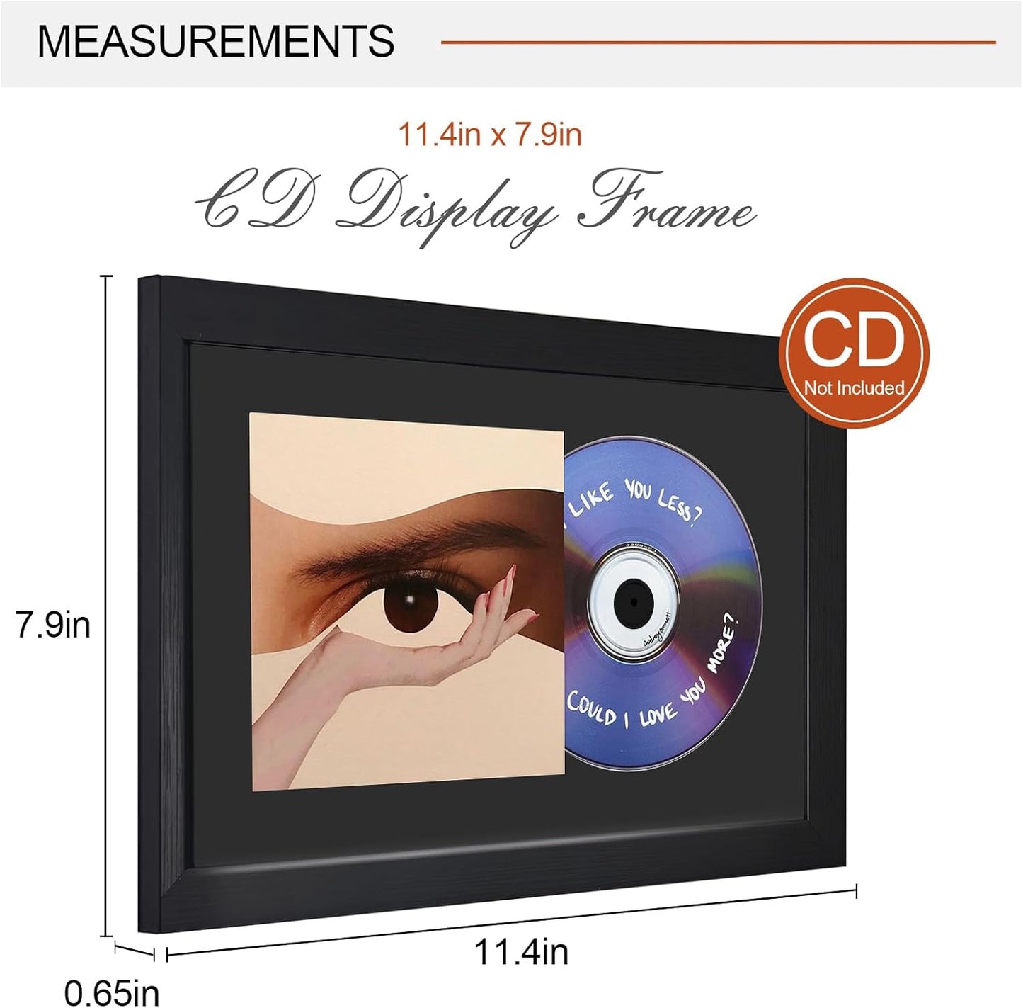 CD Display Frame 11.4"X7.9" with EVA Flocked Liner, Black Wood Grain Look, Acrylic Front, for Cover and Disc, Wall or Tabletop Display, Horizontal & Vertical