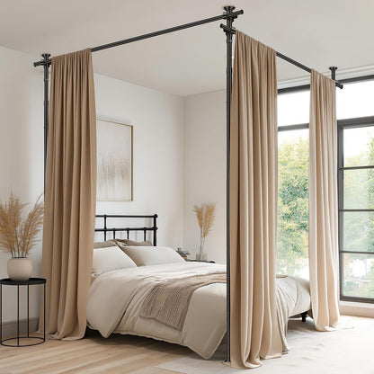 Room Divider Tension Rod No Drilling, Adjustable 72-200" W X 43-120" H Room Divider Curtain Rod, Black
