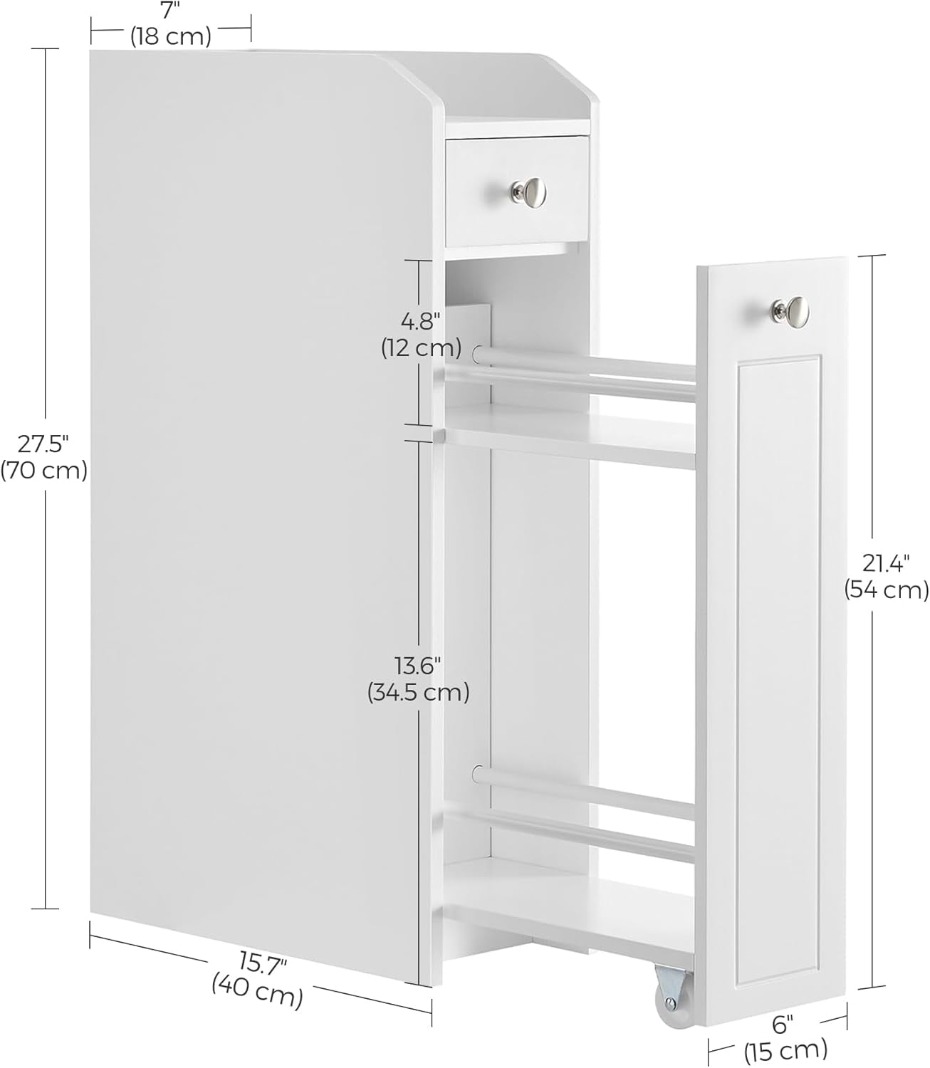 Small Bathroom Storage Cabinet, Slim Organizer with Slide Out Drawers, Toilet Paper Holder, for Small Spaces, White UBBC847P31