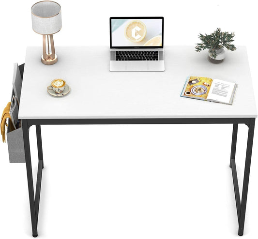 Computer Desk 32 Inch Study Writing Table for Home Office, Modern Simple Style PC Table with Storage Bag, White