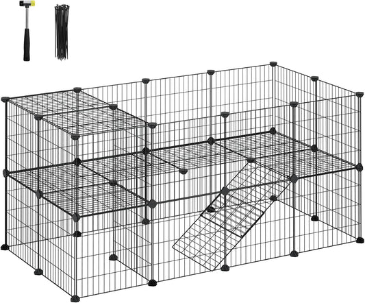 36 Panels Pet Playpen, Small Animal Playpen, Rabbit Guinea Pig Cage, Zip Ties Included, Metal Wire Apartment-Style Two-Story Pet Premium Villa for Bunnies Puppies,Indoor Use, Black ULPI002B01