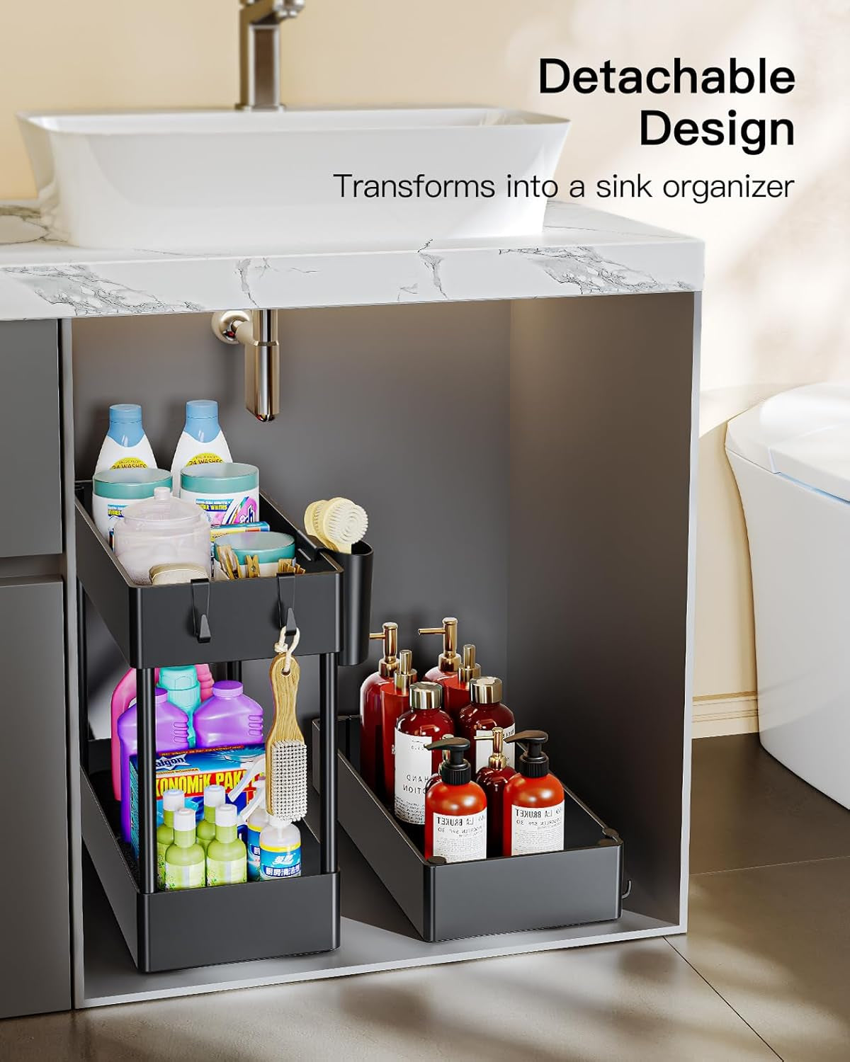 Slim Storage Cart with Wheels - 3 Tier Bathroom Organizers and Storage Cart - Rolling Carts for Bathroom, Kitchen, Narrow Space, Laundry Room,Black