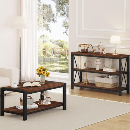 Coffee Table for Living Room, Industrial Wood and Metal Living Room Tables, Farmhouse Rectangular Center Table (Rustic Oak, 43 Inch)