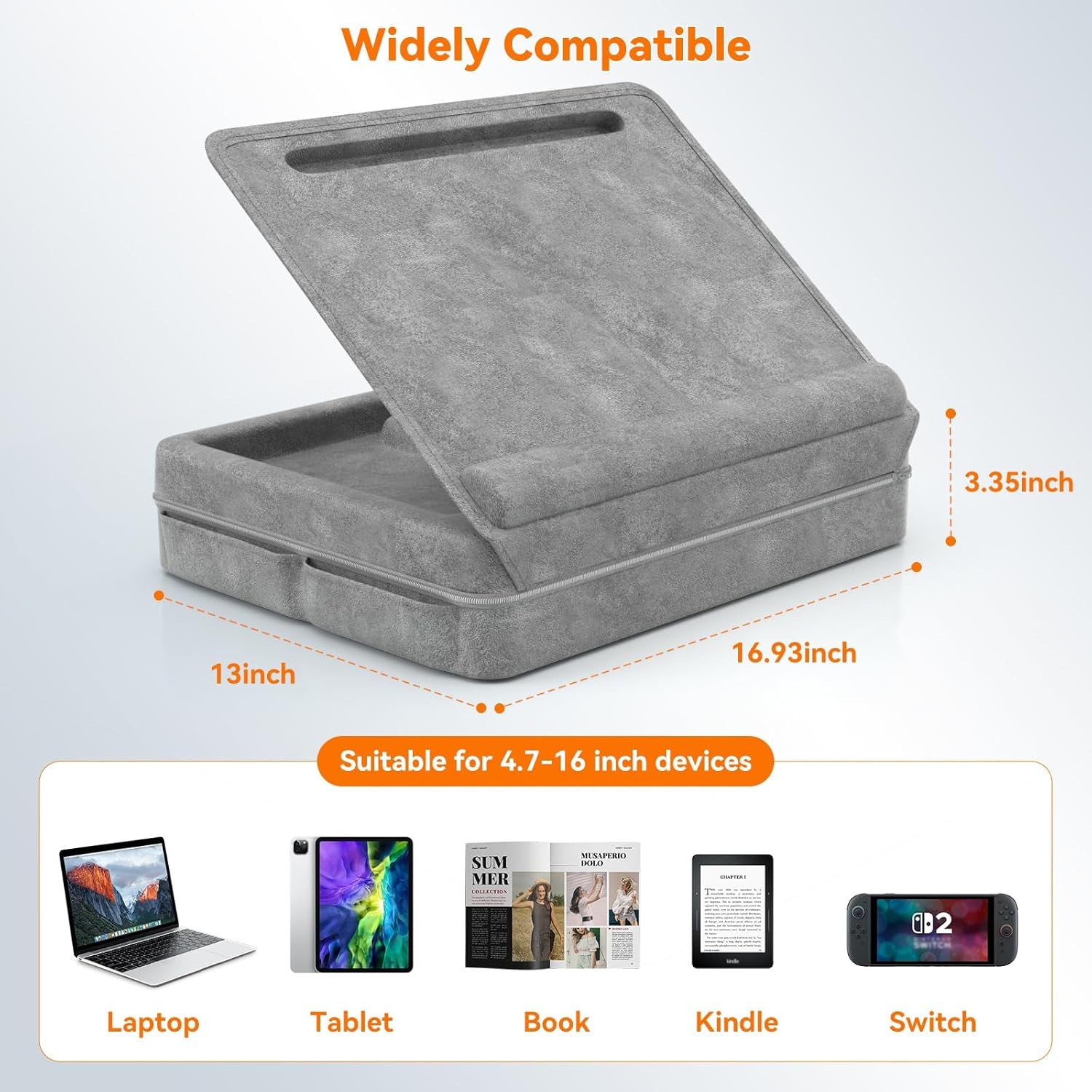Laptop Lap Desk with Cushion, Laptop Table with Storage for Bed & Sofa, Adjustable Lap Pillow Stand with Anti-Slip Strip & Cell Phone/Tablet Slot for Home Office College