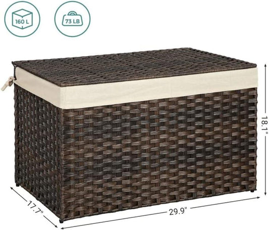 Storage Basket with Lid, Woven Blanket Storage Bin with Handles, Foldable, Removable Liner, Metal Frame, for Bedroom, Laundry Room, 42.3 Gallons (160 L), Brown URST76BR