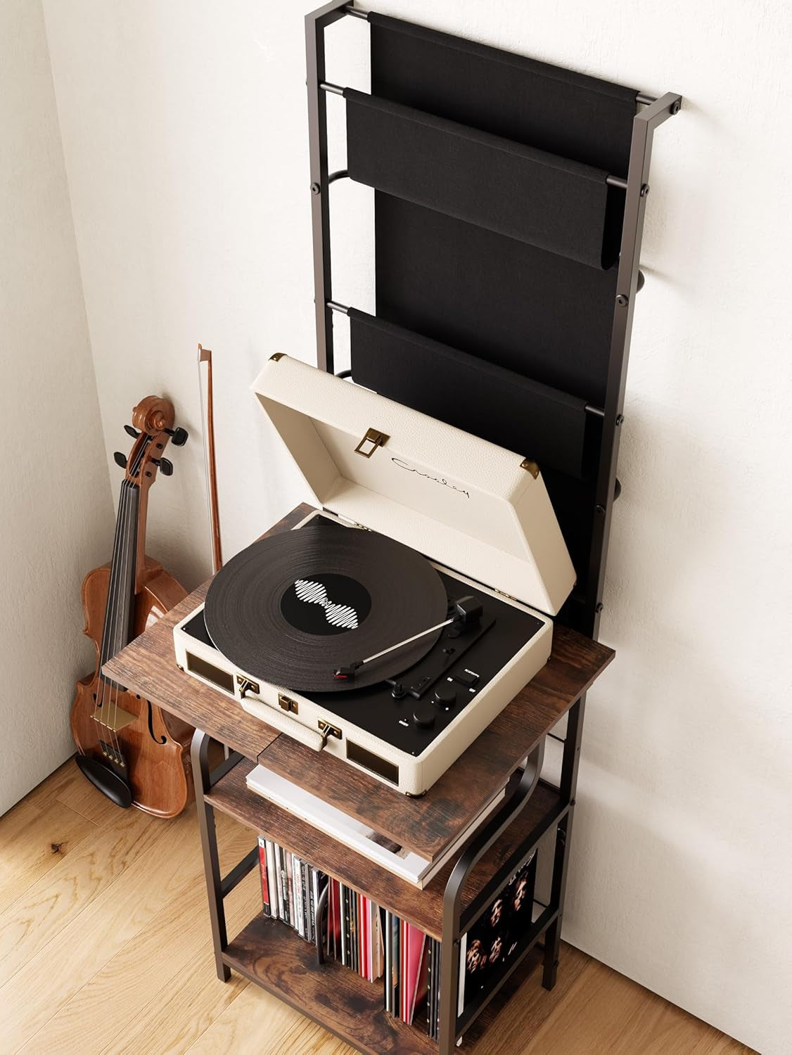 6-Tier Record Player Stand, Turntable Stand with Large Desktop, Tall Vinyl Player Stand with Display Rack, CD Vinyl Storage Holder, Gramophone Table for Living Room
