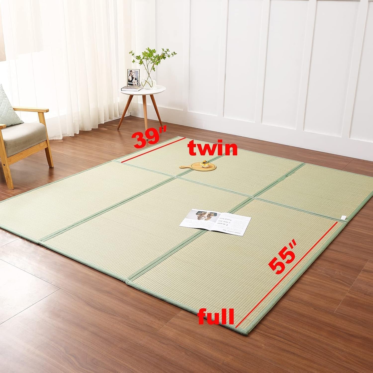 Tatami Mat (Twin 79" X 39" X 0.5"), Japanese Traditional Tatami Mattress, Natural Rush Grass Floor Tatami Futon Mattress for Sleeping, Sitting, Yoga, Relaxing (Twin)