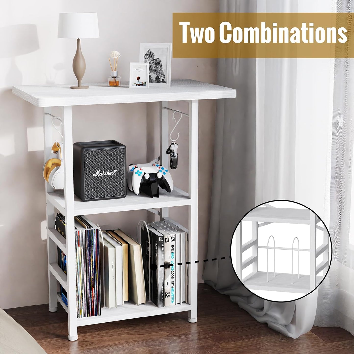 Record Player Stand with Extended Desktop,Large Record Player Table with Vinyl Storage,Turntable Stand with Record Holder Vinyls Display Shelf for Music Room Studio,White