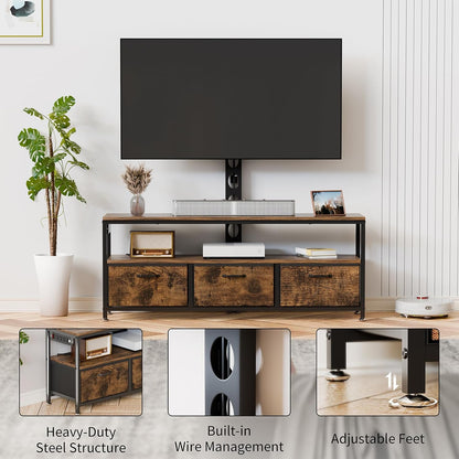TV Stand with Mount and Power Outlet, TV Stand with Drawers Storage for Living Room Bedroom, LED Entertainment Center for 45/55/60/65 Inch, Height Adjustable Media Console, Rustic
